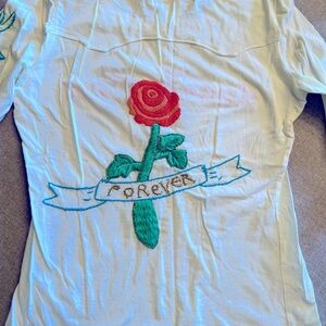 Beautiful and unique Hand embroidered Miss Me brand T-shirt three-quarter sleeve